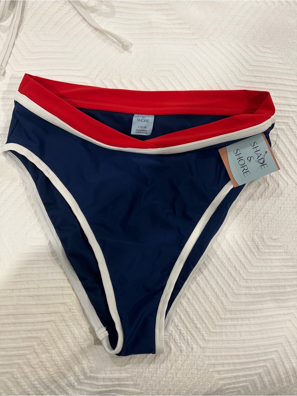 NWT SHADE & SHORE Navy and Red
Bikini with White Trim. Top Med, Bottom Large - Picture 4 of 7